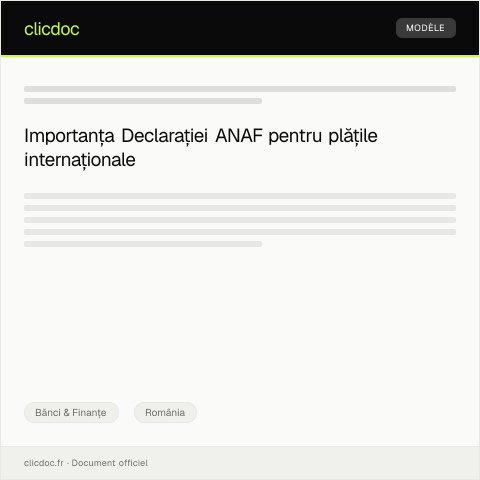 Document preview: Declarație pentru conformitatea cu cadrul legal pentru plățile transfrontaliere — Bănci & Finanțe, România